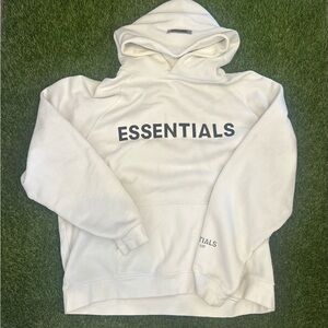 White essentials hoodie in a size M which fits Large-Extra Large as it runs big.